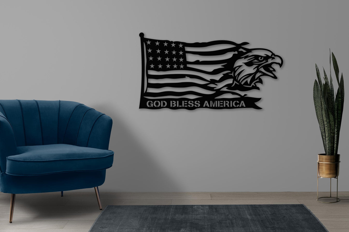 God Bless America Metal Wall Art – Patriotic Flag and Eagle Decor, Rustic Metal Sign, Gift for Veterans, USA Wall Decoration