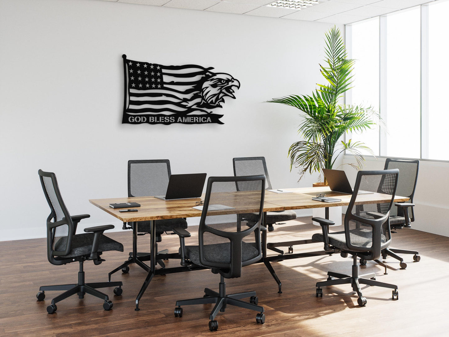 God Bless America Metal Wall Art – Patriotic Flag and Eagle Decor, Rustic Metal Sign, Gift for Veterans, USA Wall Decoration
