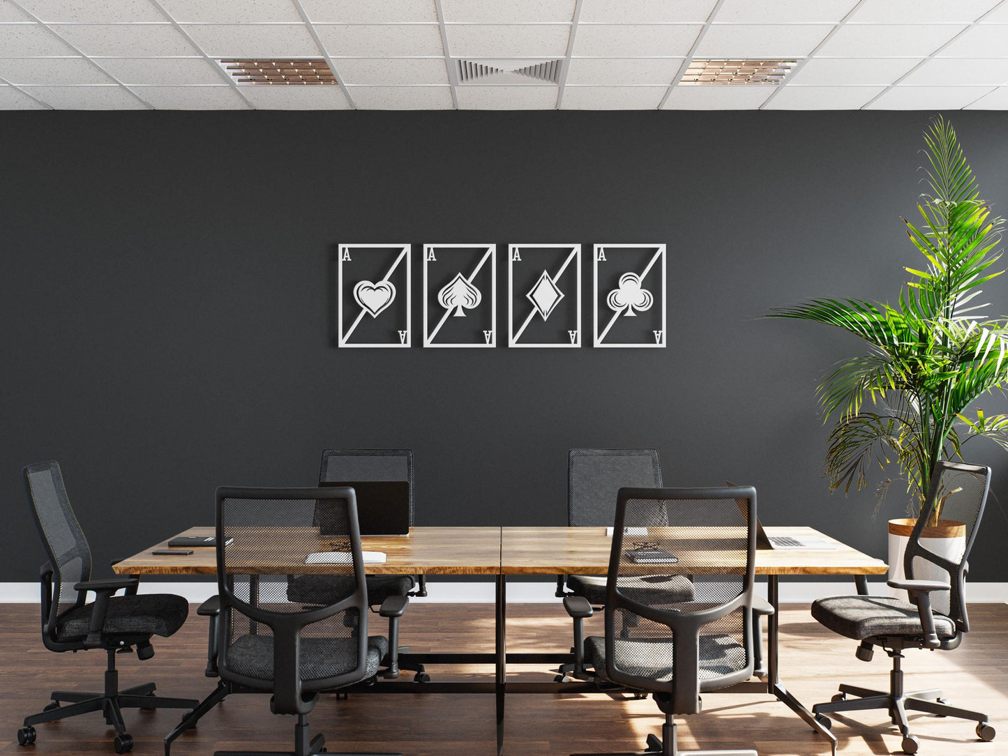 Metal Poker Card Wall Art – Set of 4 Aces, Modern Playing Card Decor, Casino Wall Art, Game Room Decor, Minimalist Metal Wall Sign