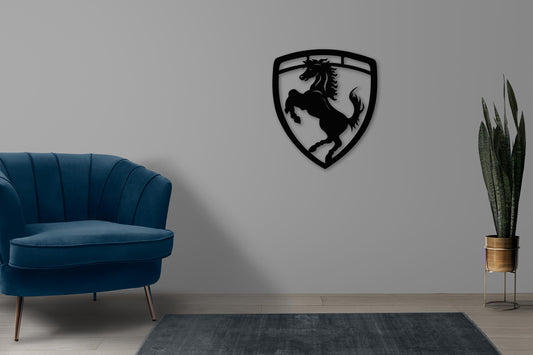 Ferrari Metal Wall Art – Prancing Horse Logo Decor, Garage Sign, Gift for Ferrari Fans, Luxury Auto Art, Man Cave Wall Decoration