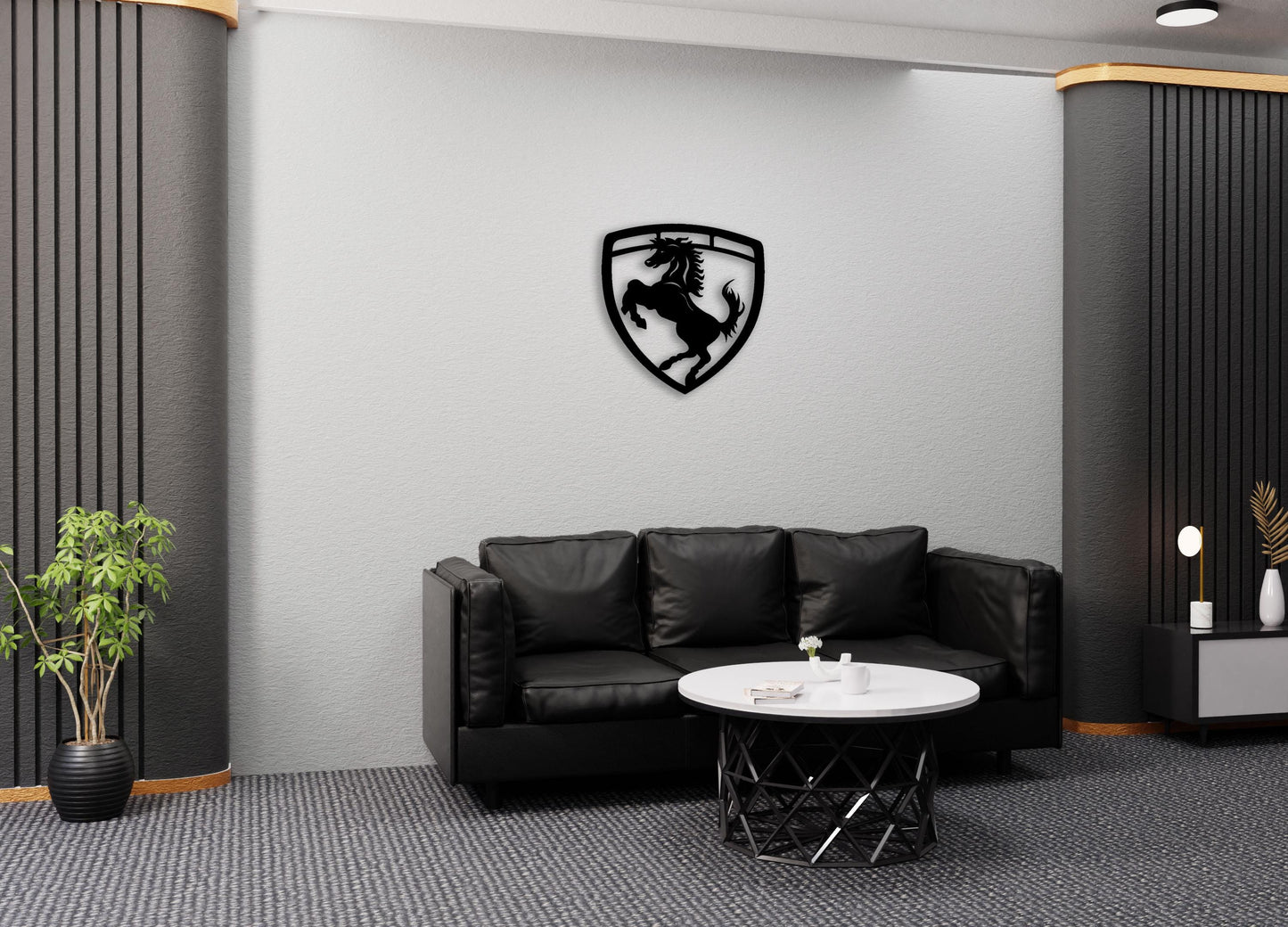 Ferrari Metal Wall Art – Prancing Horse Logo Decor, Garage Sign, Gift for Ferrari Fans, Luxury Auto Art, Man Cave Wall Decoration