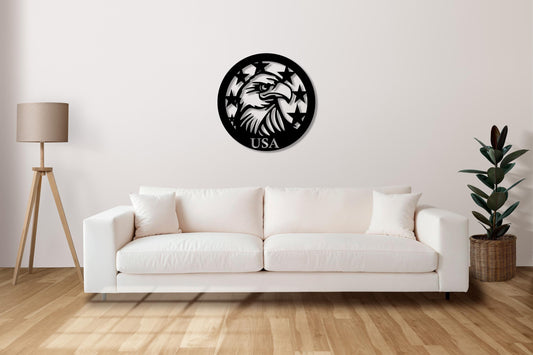 USA Eagle Metal Wall Art – Patriotic Wall Decor, American Bald Eagle Sign, Gift for Veterans, Rustic Metal Wall Hanging, Man Cave Decor
