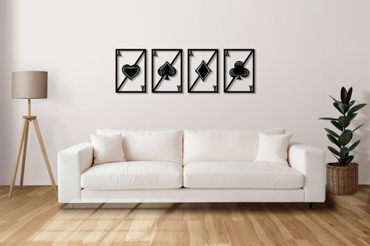 Metal Poker Card Wall Art – Set of 4 Aces, Modern Playing Card Decor, Casino Wall Art, Game Room Decor, Minimalist Metal Wall Sign