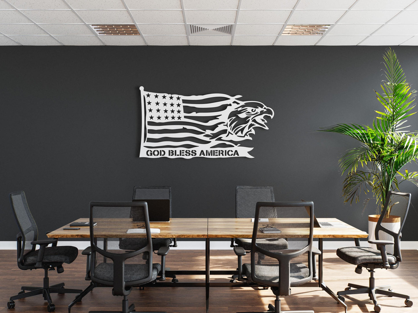 God Bless America Metal Wall Art – Patriotic Flag and Eagle Decor, Rustic Metal Sign, Gift for Veterans, USA Wall Decoration