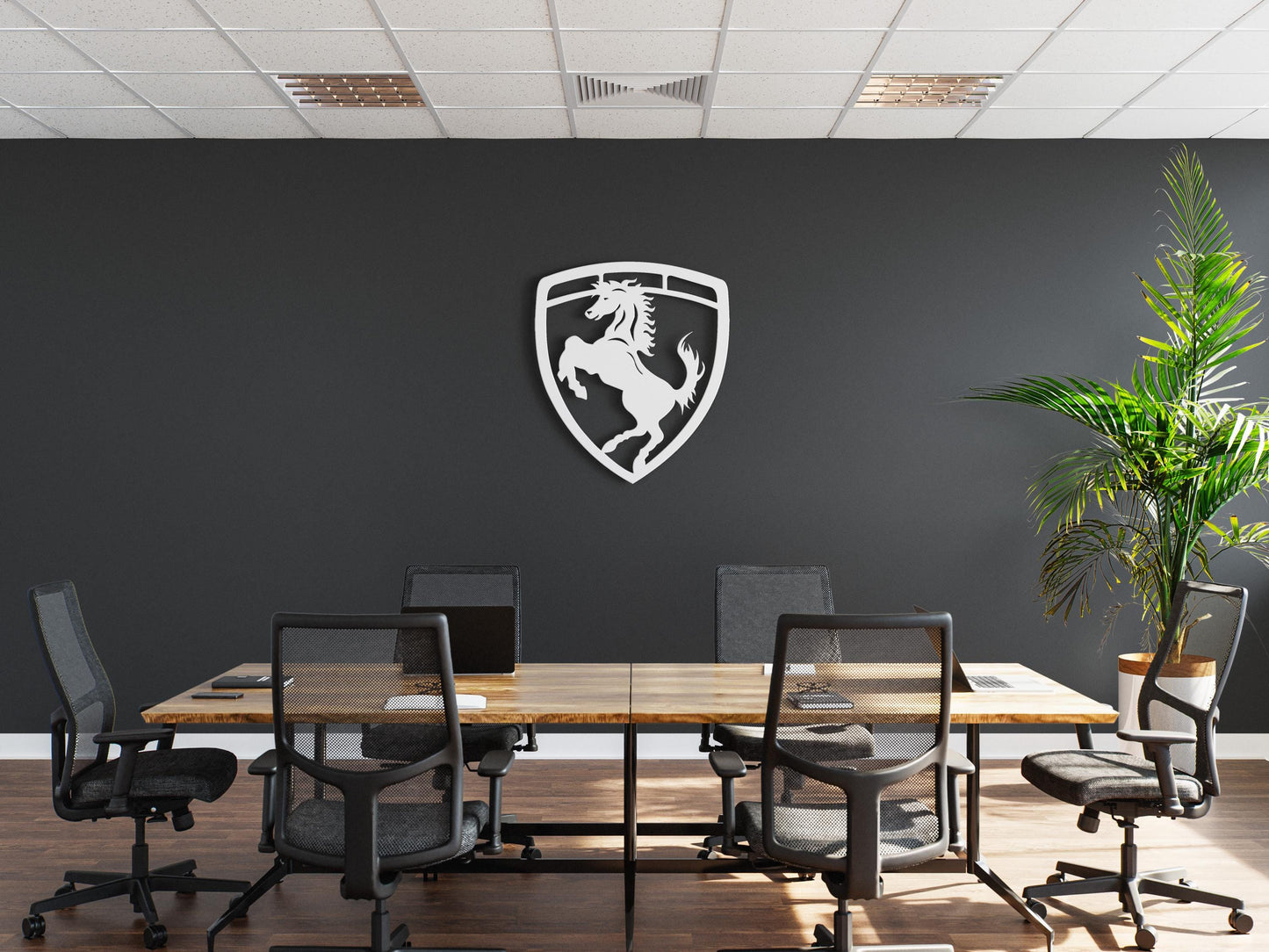 Ferrari Metal Wall Art – Prancing Horse Logo Decor, Garage Sign, Gift for Ferrari Fans, Luxury Auto Art, Man Cave Wall Decoration
