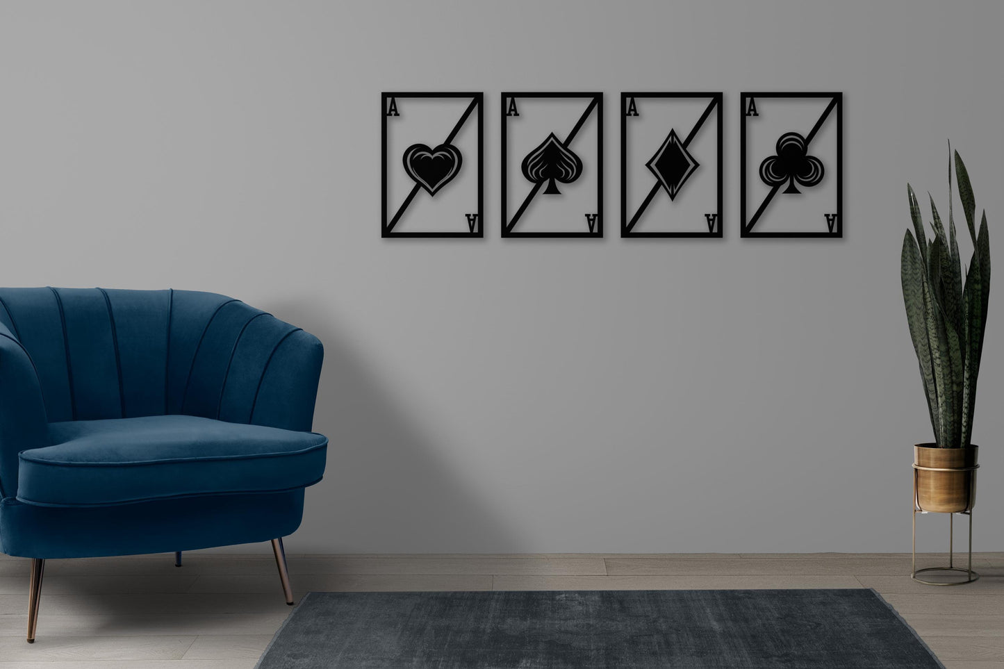 Metal Poker Card Wall Art – Set of 4 Aces, Modern Playing Card Decor, Casino Wall Art, Game Room Decor, Minimalist Metal Wall Sign